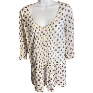Aerie Floral Peasant Tunic Blouse White Long Sleeve Boho Peplum Size Small